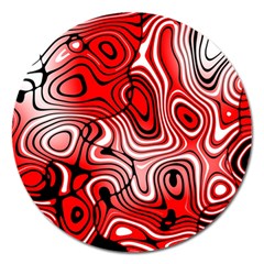 Black Red White Abstract Stripes Magnet 5  (round) by SpinnyChairDesigns