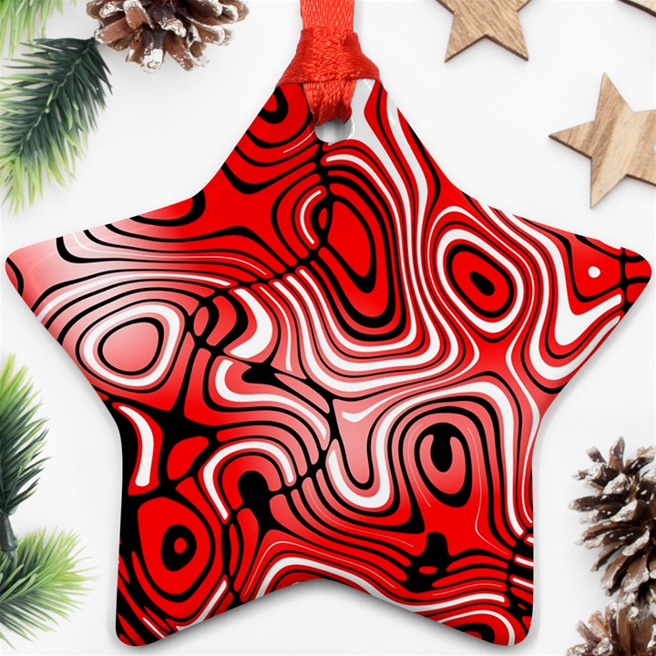 Black Red White Abstract Stripes Star Ornament (Two Sides)