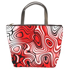 Black Red White Abstract Stripes Bucket Bag by SpinnyChairDesigns