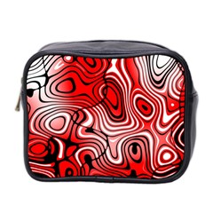 Black Red White Abstract Stripes Mini Toiletries Bag (two Sides) by SpinnyChairDesigns