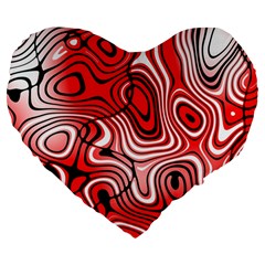 Black Red White Abstract Stripes Large 19  Premium Flano Heart Shape Cushions by SpinnyChairDesigns