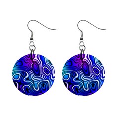 Blue Purple Abstract Stripes Mini Button Earrings by SpinnyChairDesigns