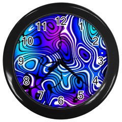 Blue Purple Abstract Stripes Wall Clock (black) by SpinnyChairDesigns