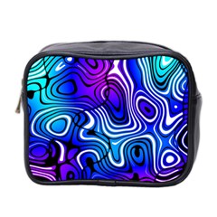 Blue Purple Abstract Stripes Mini Toiletries Bag (two Sides) by SpinnyChairDesigns