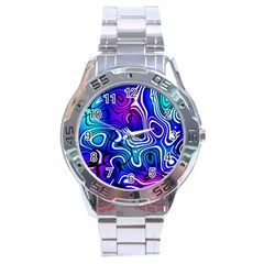 Blue Purple Abstract Stripes Stainless Steel Analogue Watch by SpinnyChairDesigns