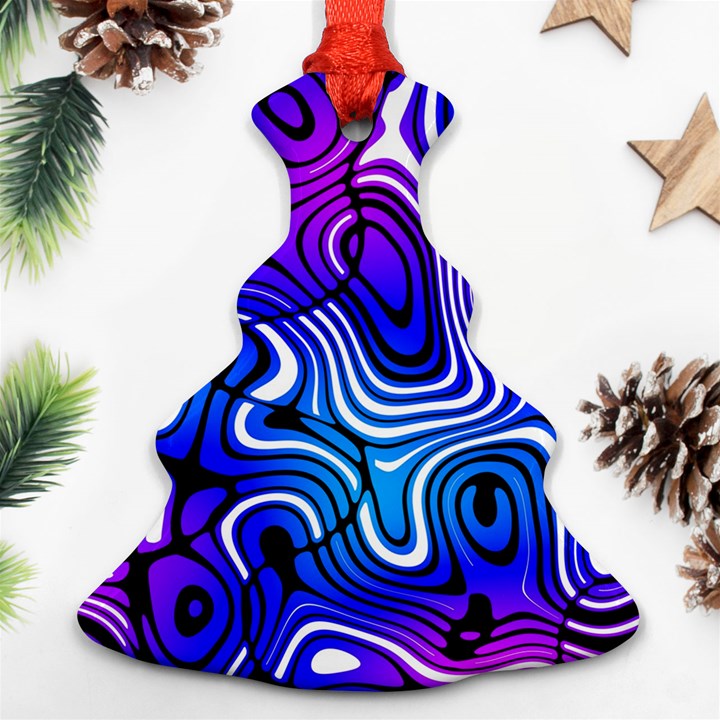 Blue Purple Abstract Stripes Christmas Tree Ornament (Two Sides)