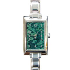 Dark Green Marbled Texture Rectangle Italian Charm Watch by SpinnyChairDesigns