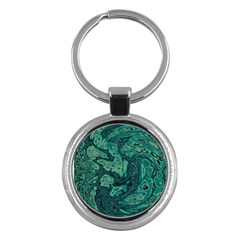 Dark Green Marbled Texture Key Chain (round) by SpinnyChairDesigns