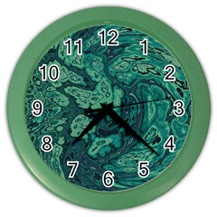 Dark Green Marbled Texture Color Wall Clock by SpinnyChairDesigns