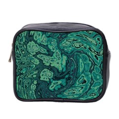 Dark Green Marbled Texture Mini Toiletries Bag (two Sides) by SpinnyChairDesigns