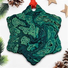 Dark Green Marbled Texture Snowflake Ornament (two Sides) by SpinnyChairDesigns