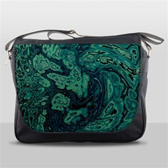 Dark Green Marbled Texture Messenger Bag by SpinnyChairDesigns