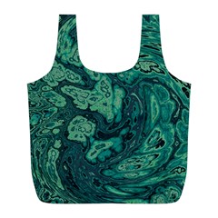 Dark Green Marbled Texture Full Print Recycle Bag (l) by SpinnyChairDesigns