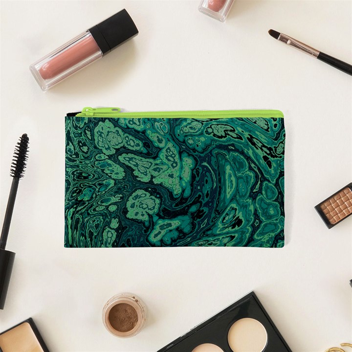 Dark Green Marbled Texture Cosmetic Bag (XS)