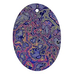 Colorful Marbled Paint Texture Oval Ornament (two Sides) by SpinnyChairDesigns