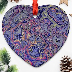 Colorful Marbled Paint Texture Heart Ornament (two Sides) by SpinnyChairDesigns