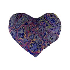 Colorful Marbled Paint Texture Standard 16  Premium Heart Shape Cushions by SpinnyChairDesigns