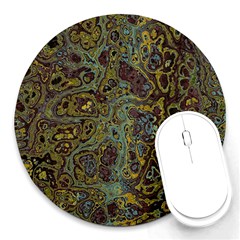 Dark Brown Gold Abstract Marble Texture Round Mousepads by SpinnyChairDesigns