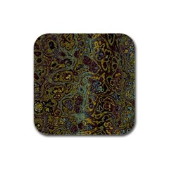 Dark Brown Gold Abstract Marble Texture Rubber Square Coaster (4 Pack)  by SpinnyChairDesigns