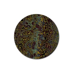 Dark Brown Gold Abstract Marble Texture Rubber Coaster (round)  by SpinnyChairDesigns