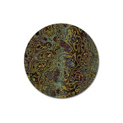 Dark Brown Gold Abstract Marble Texture Magnet 3  (round) by SpinnyChairDesigns