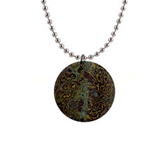 Dark Brown Gold Abstract Marble Texture 1  Button Necklace by SpinnyChairDesigns