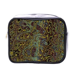 Dark Brown Gold Abstract Marble Texture Mini Toiletries Bag (one Side) by SpinnyChairDesigns