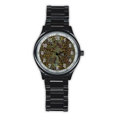 Dark Brown Gold Abstract Marble Texture Stainless Steel Round Watch by SpinnyChairDesigns