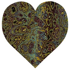 Dark Brown Gold Abstract Marble Texture Wooden Puzzle Heart by SpinnyChairDesigns