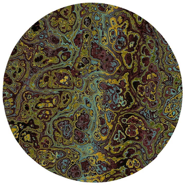 Dark Brown Gold Abstract Marble Texture Wooden Puzzle Round