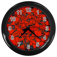 Red Grey Abstract Grunge Pattern Wall Clock (black) by SpinnyChairDesigns