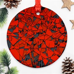 Red Grey Abstract Grunge Pattern Round Ornament (two Sides) by SpinnyChairDesigns