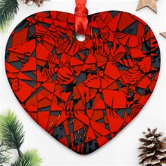 Red Grey Abstract Grunge Pattern Heart Ornament (two Sides) by SpinnyChairDesigns