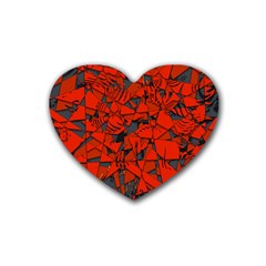 Red Grey Abstract Grunge Pattern Rubber Coaster (heart)  by SpinnyChairDesigns