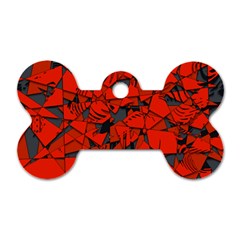 Red Grey Abstract Grunge Pattern Dog Tag Bone (two Sides) by SpinnyChairDesigns