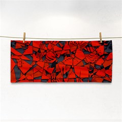 Red Grey Abstract Grunge Pattern Hand Towel by SpinnyChairDesigns