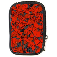 Red Grey Abstract Grunge Pattern Compact Camera Leather Case by SpinnyChairDesigns