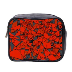 Red Grey Abstract Grunge Pattern Mini Toiletries Bag (two Sides) by SpinnyChairDesigns