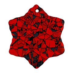 Red Grey Abstract Grunge Pattern Snowflake Ornament (two Sides) by SpinnyChairDesigns