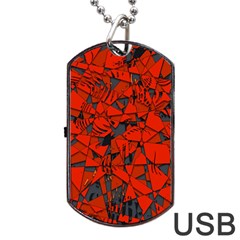 Red Grey Abstract Grunge Pattern Dog Tag Usb Flash (two Sides) by SpinnyChairDesigns