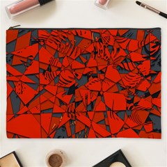 Red Grey Abstract Grunge Pattern Cosmetic Bag (xxxl) by SpinnyChairDesigns