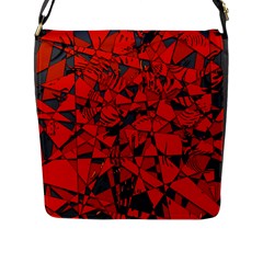 Red Grey Abstract Grunge Pattern Flap Closure Messenger Bag (l) by SpinnyChairDesigns