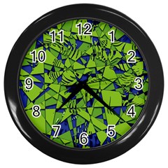 Green Blue Abstract Grunge Pattern Wall Clock (black) by SpinnyChairDesigns