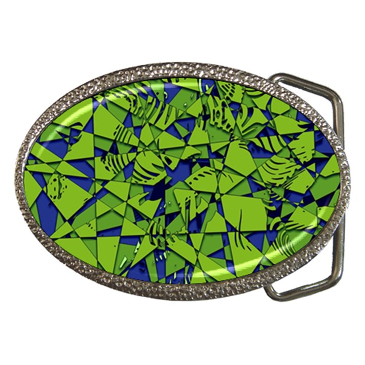 Green Blue Abstract Grunge Pattern Belt Buckles