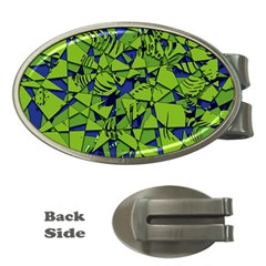 Green Blue Abstract Grunge Pattern Money Clips (oval)  by SpinnyChairDesigns