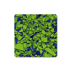 Green Blue Abstract Grunge Pattern Square Magnet by SpinnyChairDesigns