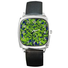 Green Blue Abstract Grunge Pattern Square Metal Watch by SpinnyChairDesigns