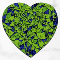 Green Blue Abstract Grunge Pattern Jigsaw Puzzle (heart) by SpinnyChairDesigns