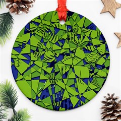 Green Blue Abstract Grunge Pattern Round Ornament (two Sides) by SpinnyChairDesigns