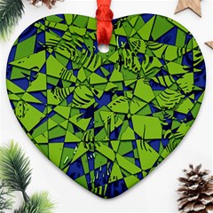 Green Blue Abstract Grunge Pattern Heart Ornament (two Sides) by SpinnyChairDesigns